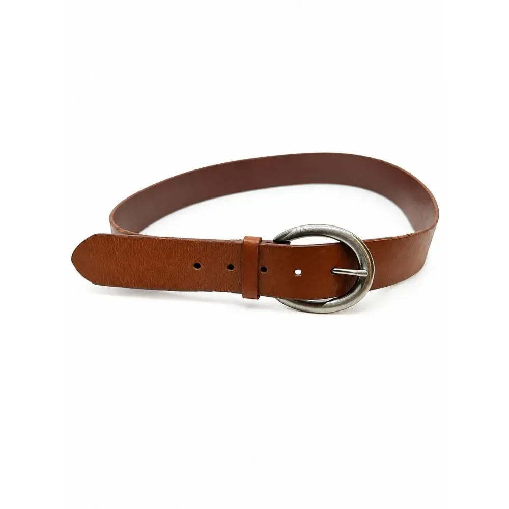 TALBOTS LEATHER BELT Brown Genuine Leather Silver Oval Buckle Large USA